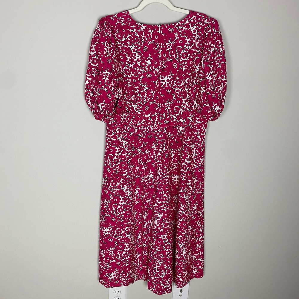 J. Crew Collection Midi Dress Drapey Floral Pink Puff Sleeve V Neck Size 16 - Picture 3 of 8